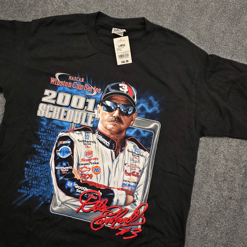 Vintage Dale Earnhardt NASCAR 2001 Winston Cup Schedule T-Shirt Lee Sport Large